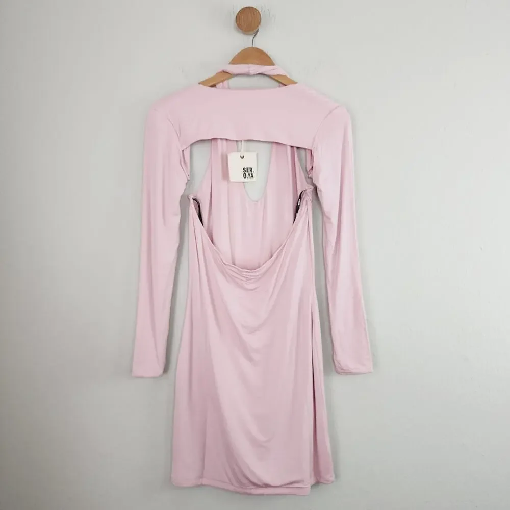 SER.O.YA Lana Two Piece Dress Set Pink Halter Mini Shrug NWT Revolve Large New